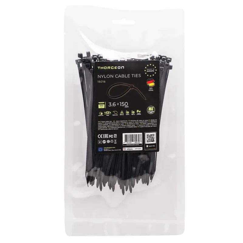 THORGEON Ties 3.6x150 Black (100 pcs) 15016