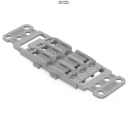WAGO 221-2513 — Mounting Carrier with Strain Relief 3-Way, For Inline savienojuma klemme with Lever, With Snap-In Mounting Foot, Gray
