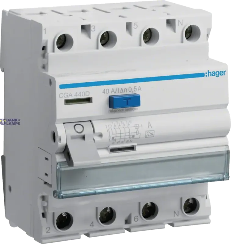 Hager Differential Switch 4P, 40 A, 500 mA, type A CGA440D