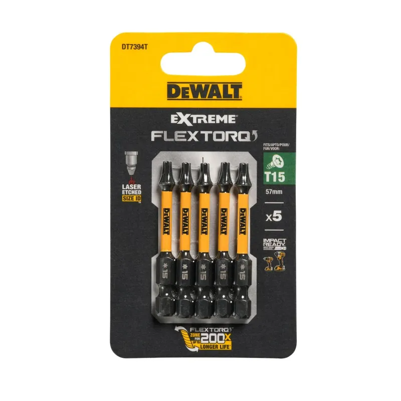 DeWalt FLEXTORQ skrūvgriežu uzgaļi T15 57 mm, DeWALT, 5 gab. 26-5-DT7394T