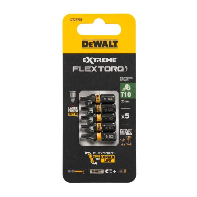DeWalt FLEXTORQ skrūvgriežu uzgaļi T10 25 mm, DeWALT, 5 gab. 26-5-DT7379T
