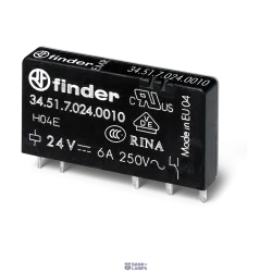 FINDER 345170240010 — Electromechanical Relay Ultra-Slim PCB, 1CO, 6A, 24VDC, Sensitive, AgNi