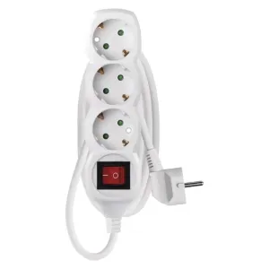 Pagarinātājs 3 ligzdu 1.5m ar zemējumu un ar slēdzi (balts) 1.5mm² Pagarinātājs 3 ligzdu 1.5m ar zemējumu un ar slēdzi (balts) 1.5mm²