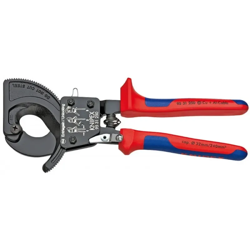 Knipex Kabeļu grieznes ar spēka mehānismu Cu + Al Ø32mm/240mm² 9531250