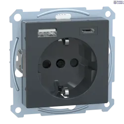 Schneider Electric MTN2367-0414 — Socket Outlet Merten System M, 3 A, Merten, Schu SO W USB A+C Tpb Ant Schneider Electric MTN2367-0414 — Socket Outlet Merten System M, 3 A, Merten, Schu SO W USB A+C Tpb Ant
