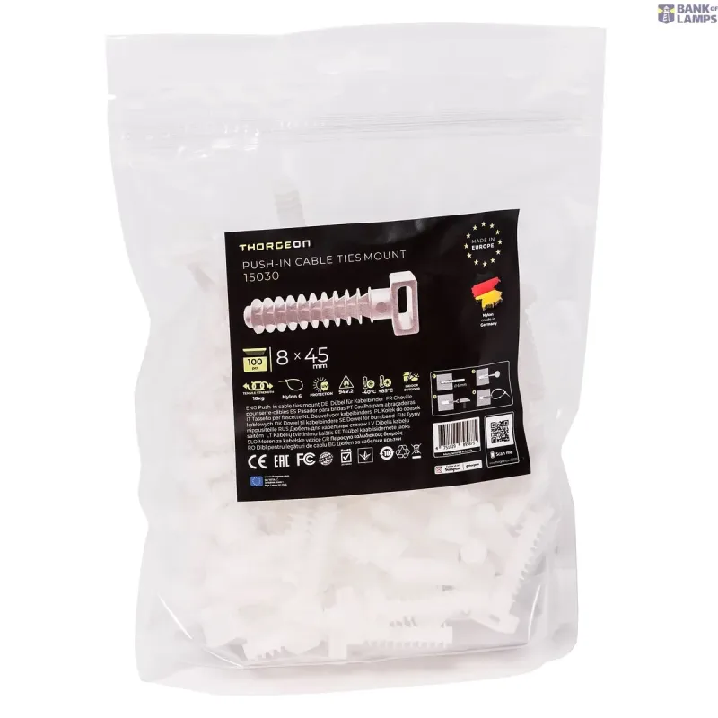THORGEON Push-In Cable Ties Mount 8x45 white (100 pcs) 15030