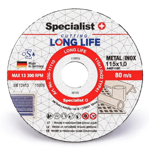 Specialist+ SPECIALIST+ metāla griešanas disks LONG LIFE, 115 x 1 x 22 250-11110