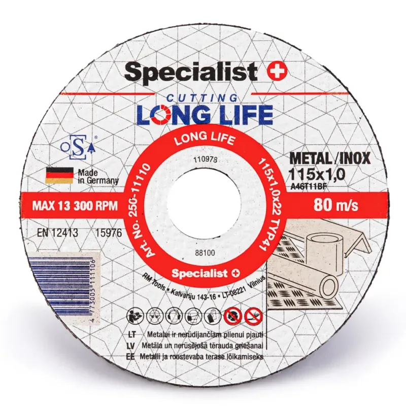 Specialist+ SPECIALIST+ metāla griešanas disks LONG LIFE, 115 x 1 x 22 250-11110