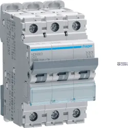 Hager NDN363 — автоматический выключатель 3P, 10 kA/15 kA D-63 A, 3M