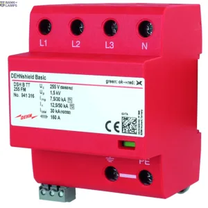 Dehn 941316 — Combined Arrester application-optical shield B, type 1+2, for three-phase, TT, Uc 255V AC, Iimp 30kA, TN-S