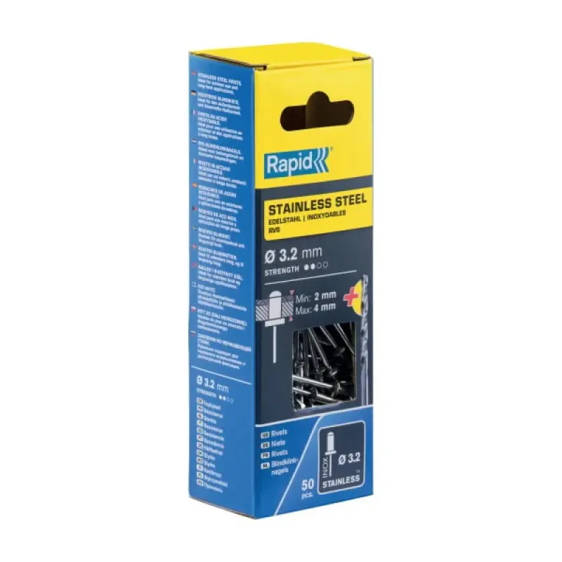 Rapid Nerūsējošā tērauda kniedes 3,2x8mm 50gab.+urbis komplektā 5000393