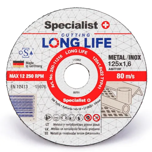 Specialist+ SPECIALIST+ metāla griešanas disks LONG LIFE, 125 x 1.6 x 250-11216