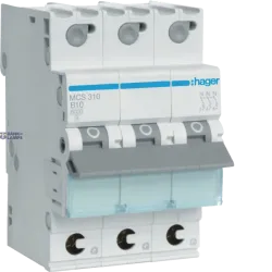 Hager MCS310 — автоматический выключатель 3P, 6 kA C-10 A Quick Connect, 3M