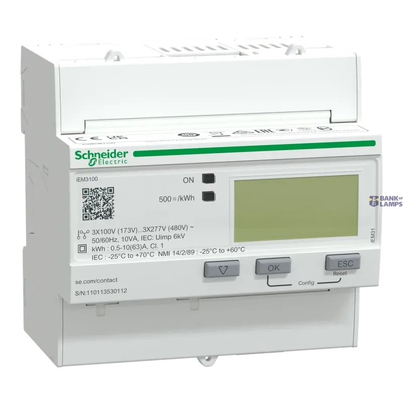 Schneider Electric Energy Meter Acti9 Energy Meters iEM3000, 63 A, 1P+N, IP40 A9MEM3100