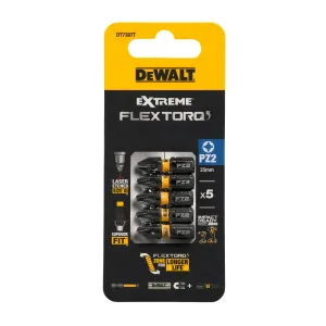 FLEXTORQ skrūvgriežu uzgaļi PZ2, 25 mm, DeWALT, 5 gab. FLEXTORQ skrūvgriežu uzgaļi PZ2, 25 mm, DeWALT, 5 gab.