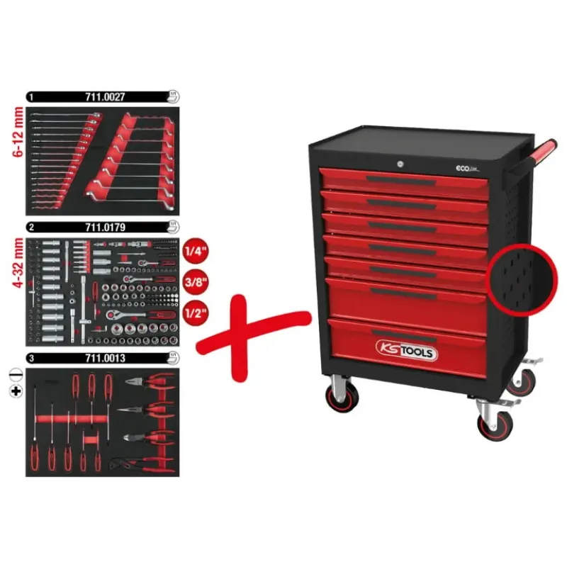 KS Tools Instrumentu ratiņi ECOline, 7 atvilktnes +215gab 897-7215