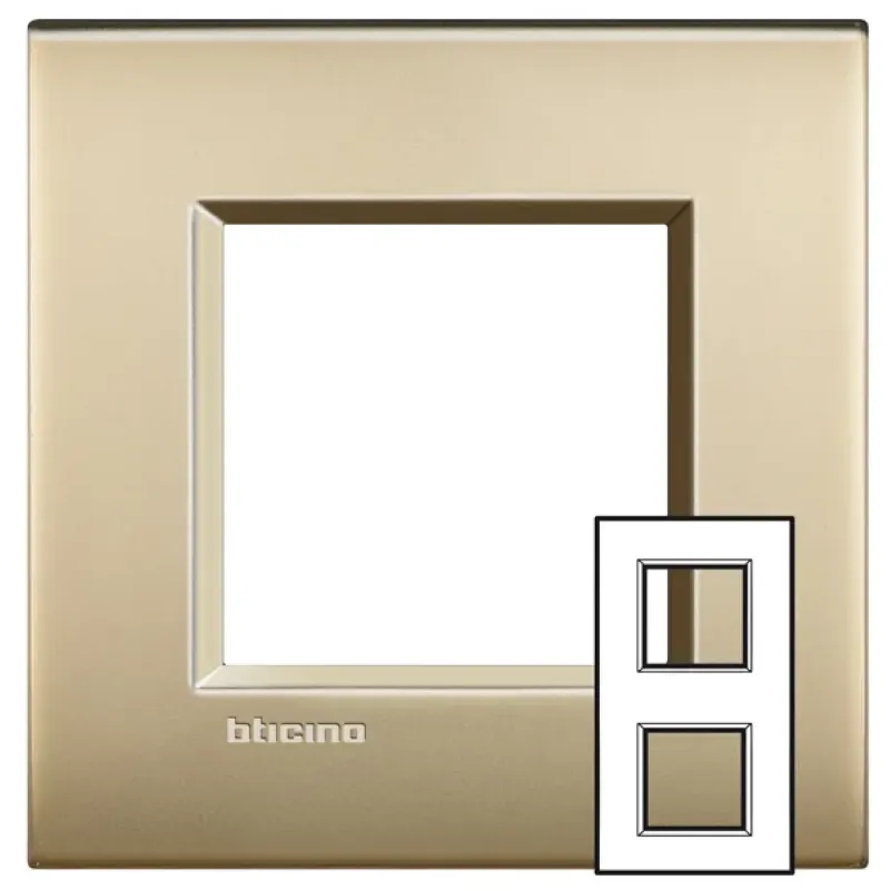 BTicino Cover Plate LivingLight 2×2 Modules Layout, IP20, 71MM, Gold LNE4802M2OF