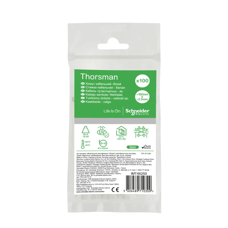 Schneider Electric Cable Tie Thorsman Cabling and Fixing, Thorsman 100×2, 5 IMT46250