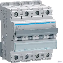 Hager NDN410 — автоматический выключатель 4P, 10 A D-Curve, 10 kA, 4M