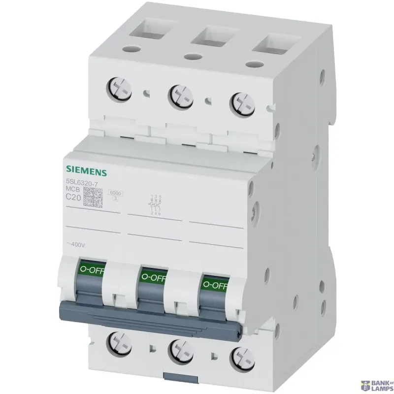 Siemens Miniature circuit breaker 400 V 6 kA, 3-pole, C, 20 A 5SL6320-7
