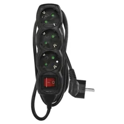 Pagarinātājs SCHUKO ar slēdzi – 3 ligzdas, 1,5m, melns, 1,5mm²