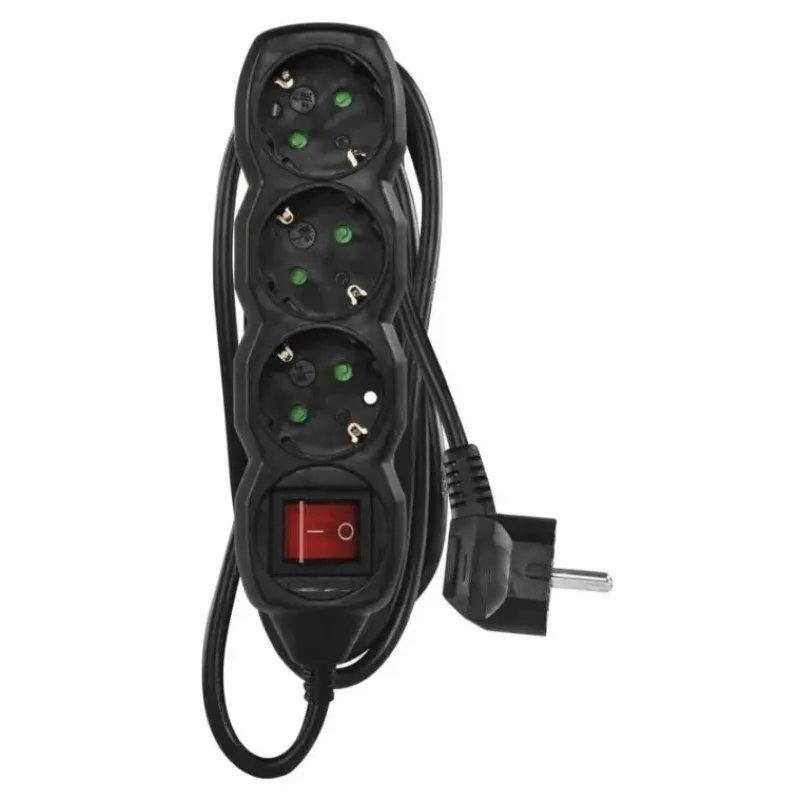EMOS Pagarinātājs SCHUKO ar slēdzi – 3 ligzdas, 1,5m, melns PC1321R