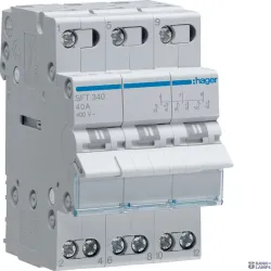 Hager SFT340 — Changeover выключатель 3P, 40 A Centre Off Changeover, Top