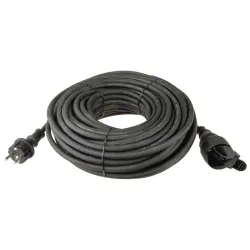Maitinimo kabelis/ilgiklis AC kištukas (Tipas F CEE 7/7) - lizdas (Tipas F CEE 7/14) (3x1.5 mm²) 10m IP44 su gumine izoliacija, juodas
