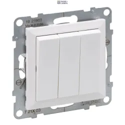 Legrand 721103 — Three-Gang Switch Suno 10AX, 20A, White, Glossy, 250V