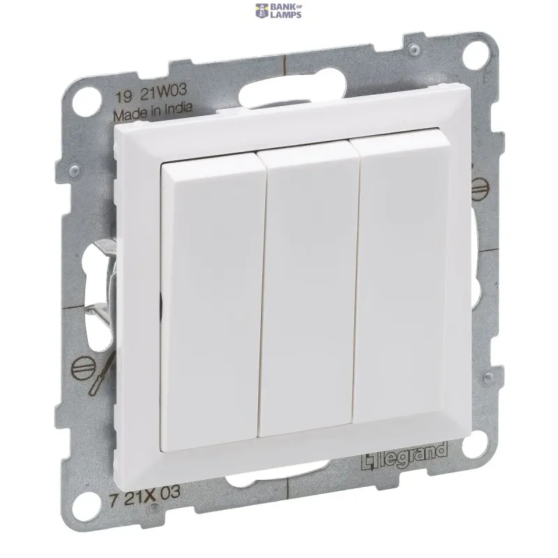 Legrand Three-Gang Switch Suno 10AX, 20A, White, Glossy, 250V 721103