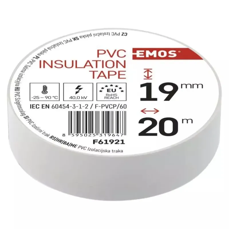 EMOS Elektroizolācijas lente PVC 19mm x 013mm x 20m, balta F61921