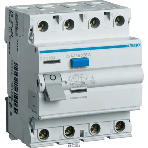 Hager CPA440D — Differential Switch 4P, 40 A, 300 mA, type A selective Hager CPA440D — Differential Switch 4P, 40 A, 300 mA, type A selective
