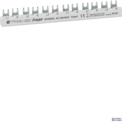 Hager KDS563A — Busbar Comb, 3P+N, 10mm2/12 modules. for 6 units 1+N (L1+N, L2+N, L3+N)