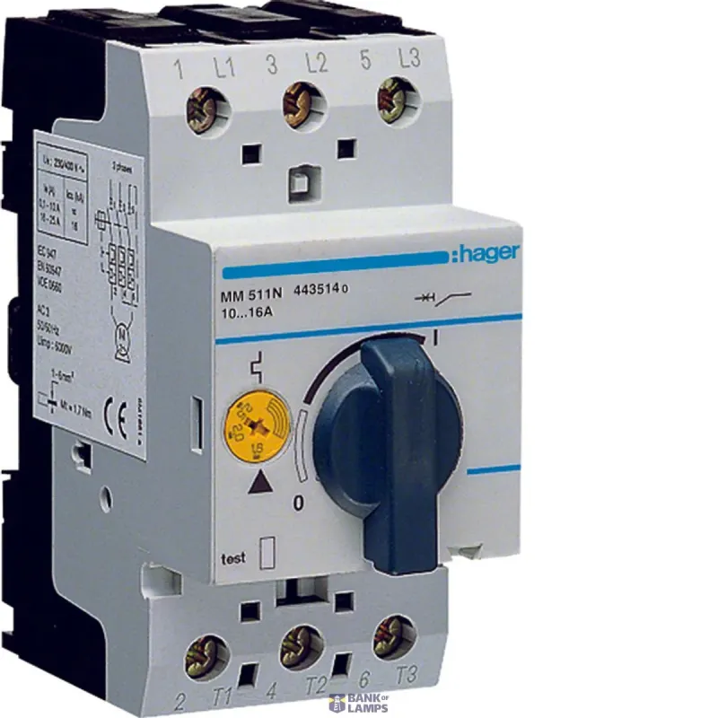 Hager Circuit Breaker Motor Protection, 3P 10-16 A, 4/7.5 kW at MM511N