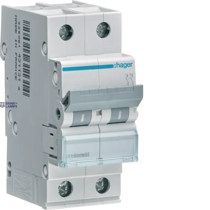 Hager Circuit Breaker 2P, 6 kA C-63 A, 2M MCN263