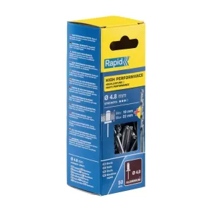 Alumīnija kniedes Al 4,8x25mm 50gab.+urbis komplektā, Rapid