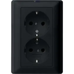 Gira 0783005 — SCHUKO Double Socket Outlet System 55 16 A 250 V~ with Increased Contact Protection (Safety Plus) and Cover Unit for Flush-mounted Device Box, 1-Gang Plug Terminals,