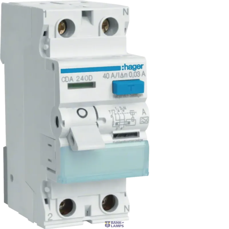 Hager Differential Switch 2P, 40 A, 30 mA, type A CDA240D