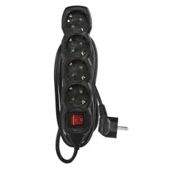 Pagarinātājs SCHUKO ar slēdzi – 4 ligzdas, 3,0m, melns, 1,5mm²