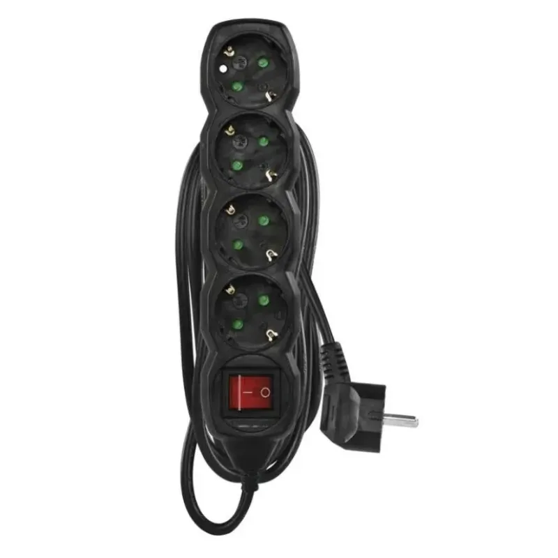 EMOS Pagarinātājs SCHUKO ar slēdzi – 4 ligzdas, 3,0m, melns PC1423R