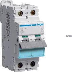 Hager NDN216 — автоматический выключатель 2P, 16 A D-Curve, 10 kA, 2M