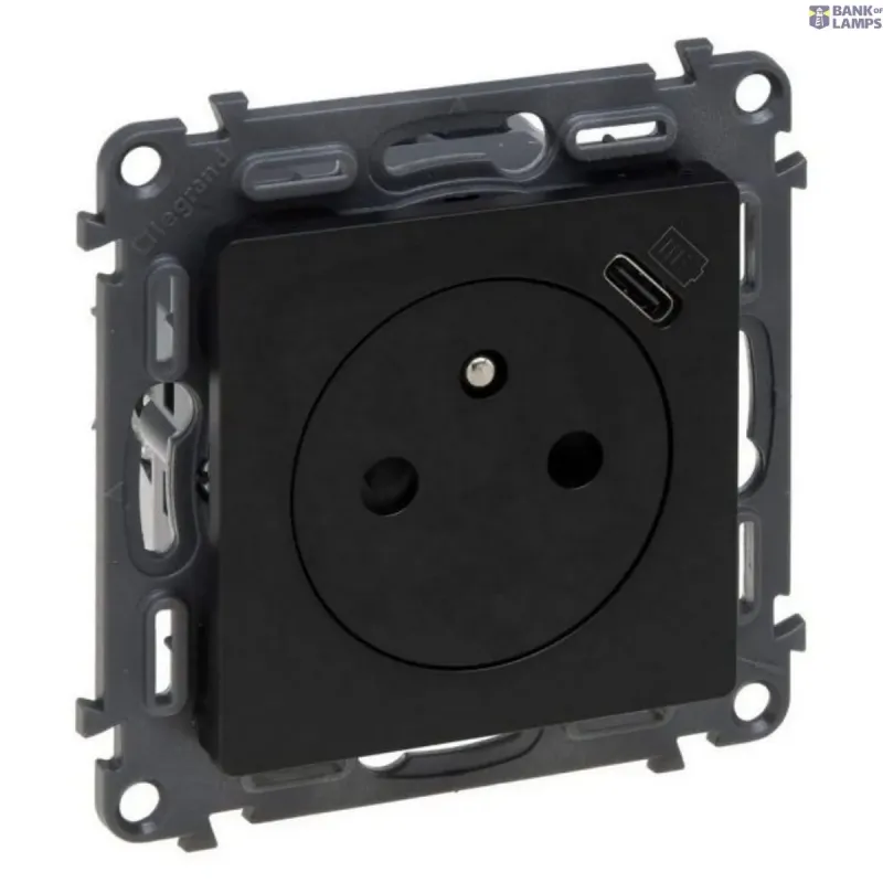 Legrand Socket Outlet with USB-C Charger 2P+T, Black 756336