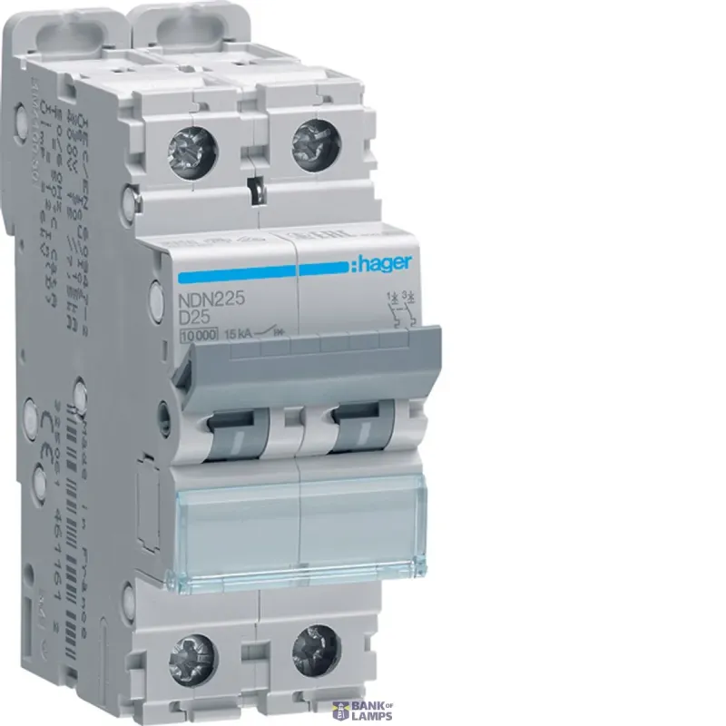 Hager Miniature Circuit Breaker 2P, 25 A D-Curve, 10 kA, 2M NDN225