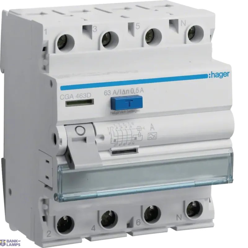 Hager Differential Switch 4P, 63 A, 500 mA, type A CGA463D