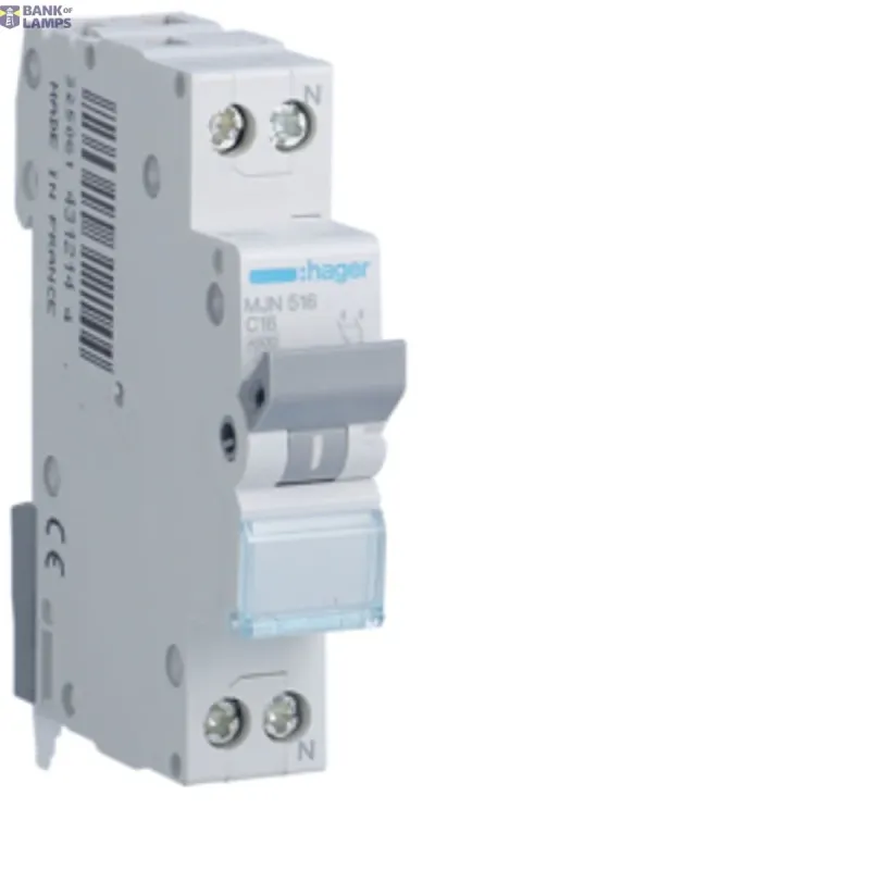 Hager Miniature Circuit Breaker 1P+N, 4.5 kA C-16 A, 1M MJN516