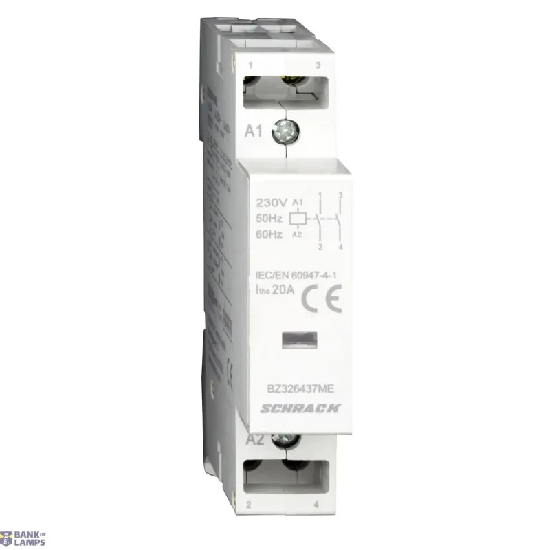 SCHRACK DIN Rail Contactor 20A, 2 NO, 230Vac, 1MW, AMPARO BZ326437ME