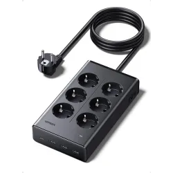 Удлинитель 1,3 m 6 kontaktligzdas ar USB lādētāju (3x USB-A max 15 W, 1x USB-C max 20 W) Чёрный S622 UGREEN