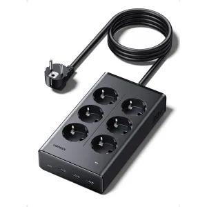 Extension bar 1,3 m 6 kontaktligzdas ar USB lādētāju (3x USB-A max 15 W, 1x USB-C max 20 W) Black S622 UGREEN Extension bar 1,3 m 6 kontaktligzdas ar USB lādētāju (3x USB-A max 15 W, 1x USB-C max 20 W) Black S622 UGREEN