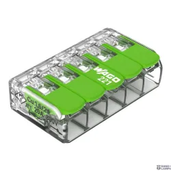 WAGO 221-425 — savienojuma klemme with Levers 5-Conductor, 4 mm², Transparent WAGO 221-425 — savienojuma klemme with Levers 5-Conductor, 4 mm², Transparent
