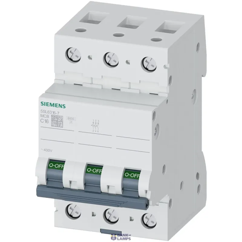 Siemens Miniature circuit breaker 400 V 6kA, 3-pole, C, 16A 5SL6316-7